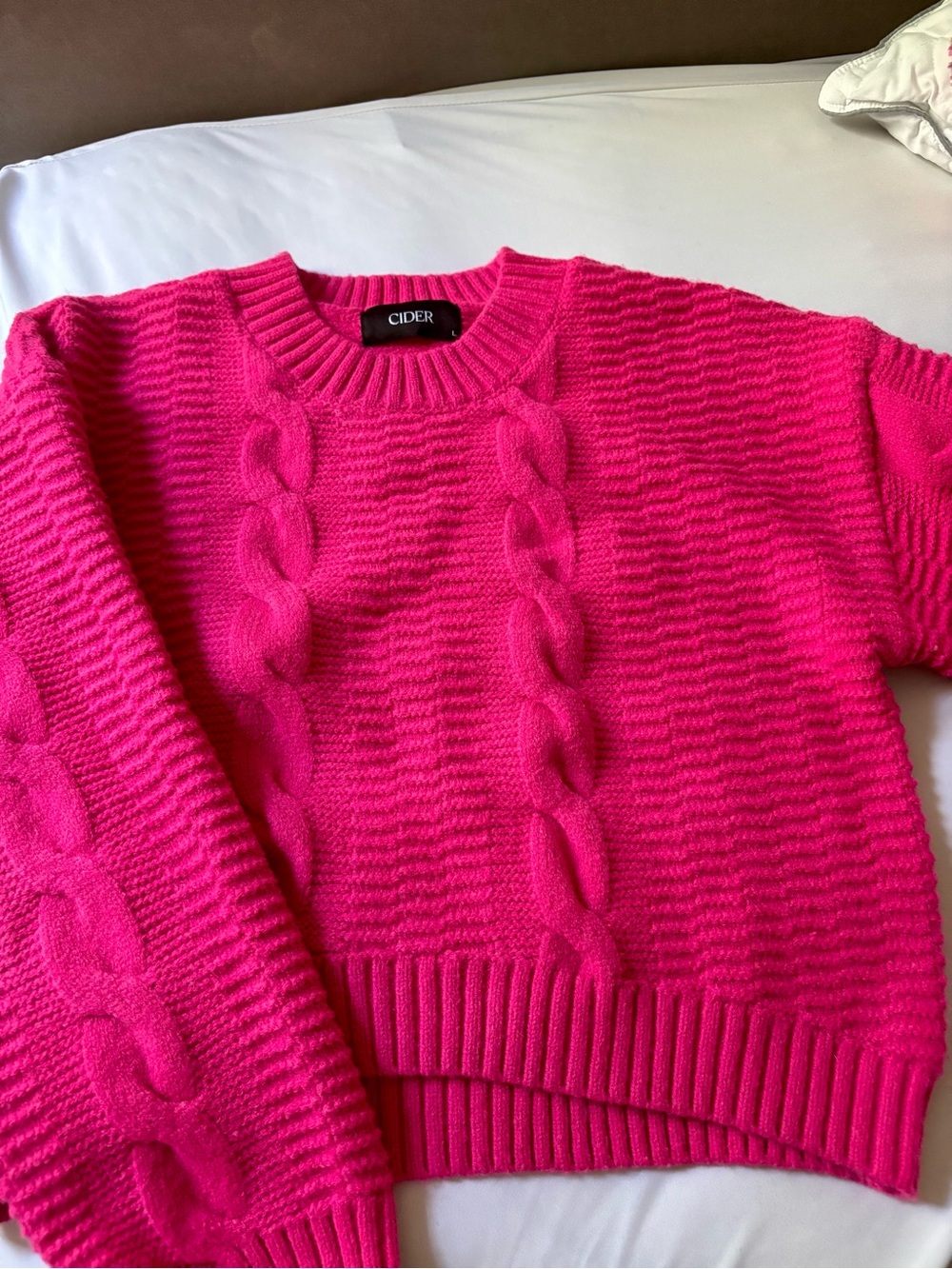 Cider Bright Pink Cable Crew Neck Sweater